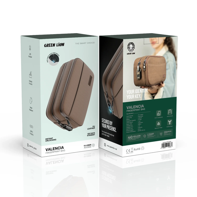 GREEN LION Fingerprint Bag GNVALFPPCHBR - Ergonomic, Anti-Theft, Brown