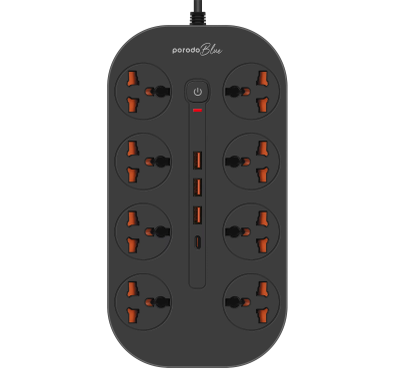 Porodo Power Strip PBFWCH035BK - 8 AC Outlets, USB-C & US...