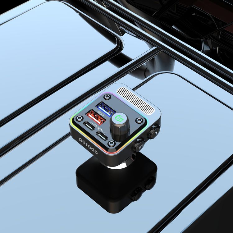 Porodo Car Charger FM Transmitter PD-FM42WBB-BK - 24W PD, QC 3.0, Bluetooth 5.1, Black