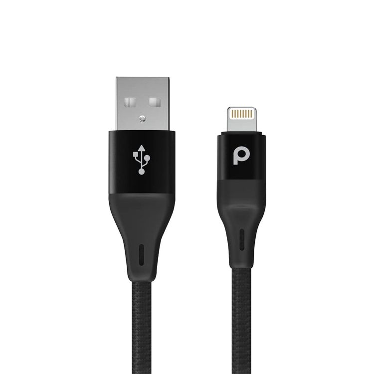 Porodo Lightning Cable PD-ALBR22 - Aluminum Braided 2.2M 2.4A, Black