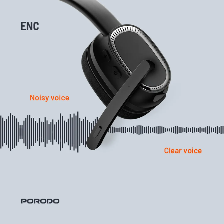 Porodo Wireless Work Headphone PDMHDMPBK - ENC, Black