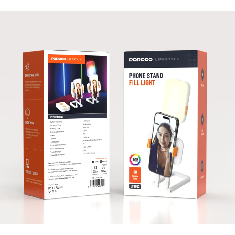 Porodo Phone Stand PD-LFST062-WH - Ultrathin with RGB Lights, White
