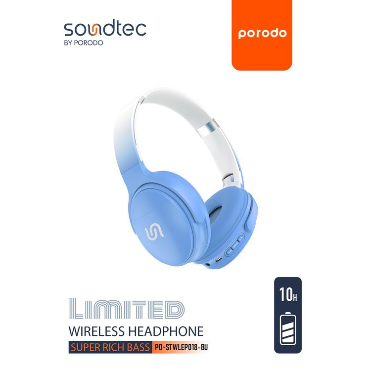 Porodo Wireless Headphones Limited PD-STWLEP018 - Blue, Over Ear