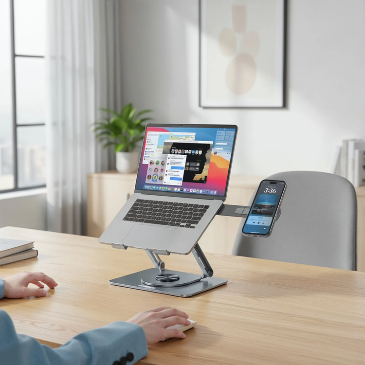 Porodo Laptop Stand PDLSM360DKGY - Foldable 360° Dual-Use, Gray