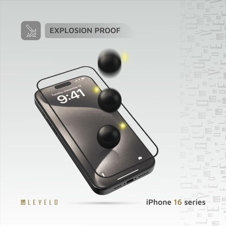 LEVELO Screen Protector iPhone 16 - 2.5D Silk Print, Clear