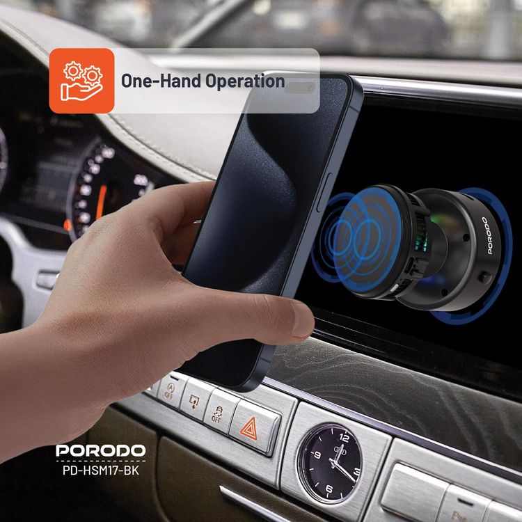 Porodo Magnetic Dash & Windshield Mount PDHSM15BK - MagSafe Compatible, Black