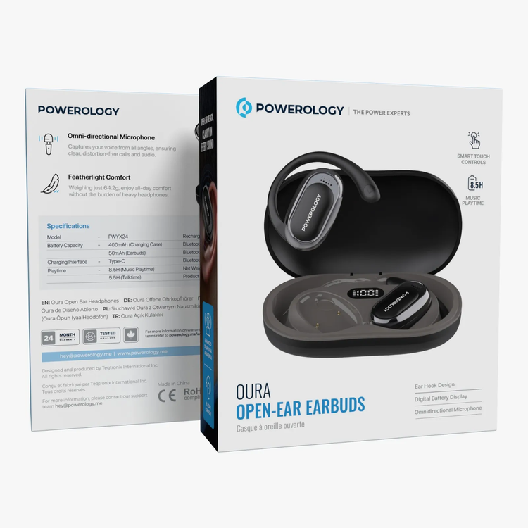 Powerology Open-Ear Headphones PWYX24BK - Bluetooth 5.4, Black