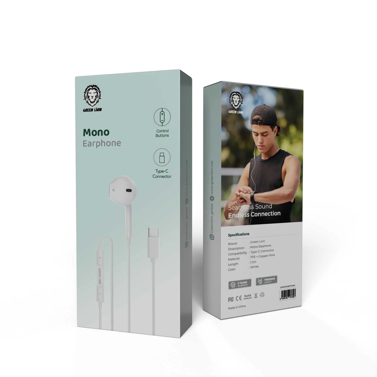 Green Lion Earphone GNMONOEPTCWH - Mono, Type-C, White