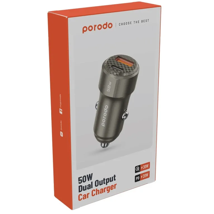 Porodo Car Charger PD-CC50W-TI - 50W Dual Port, Titanium