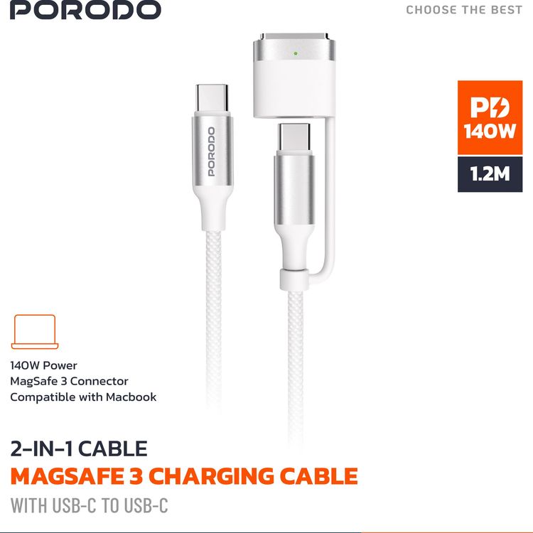 Porodo Charging Cable PDCBL0034BK - 4-in-1 Braided, 1M, Black