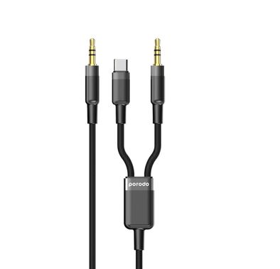 Porodo Aux to 3.5mm + Type-C Cable PD-AUX2CC-BK - 2in1, 1...