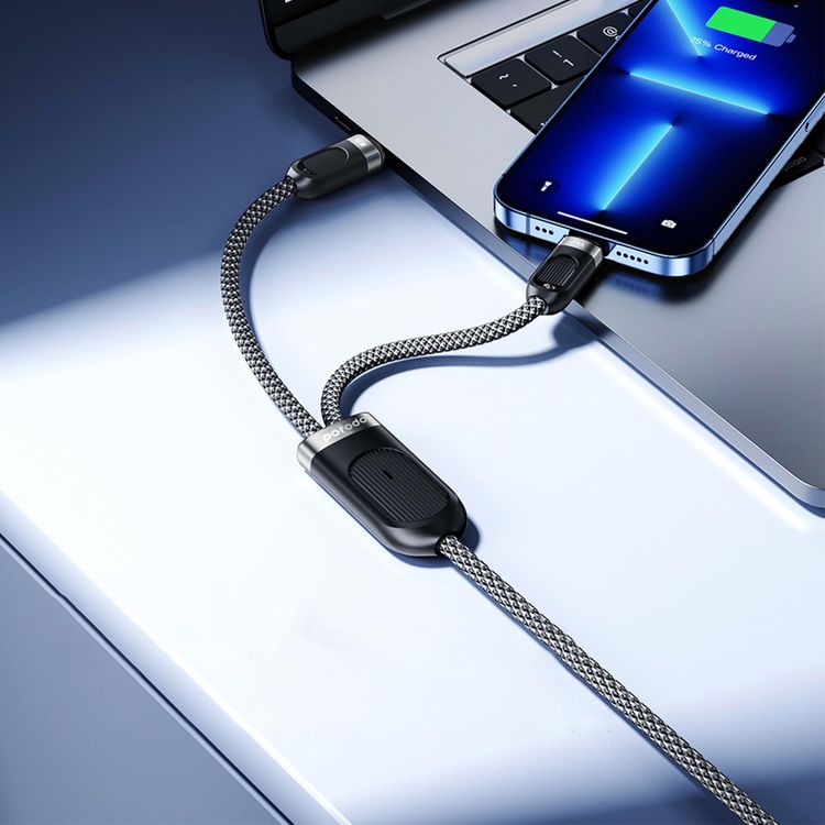 Porodo Braided Fast Charging Cable PD-2N1CCL-BK - Type C & Lightning, Black