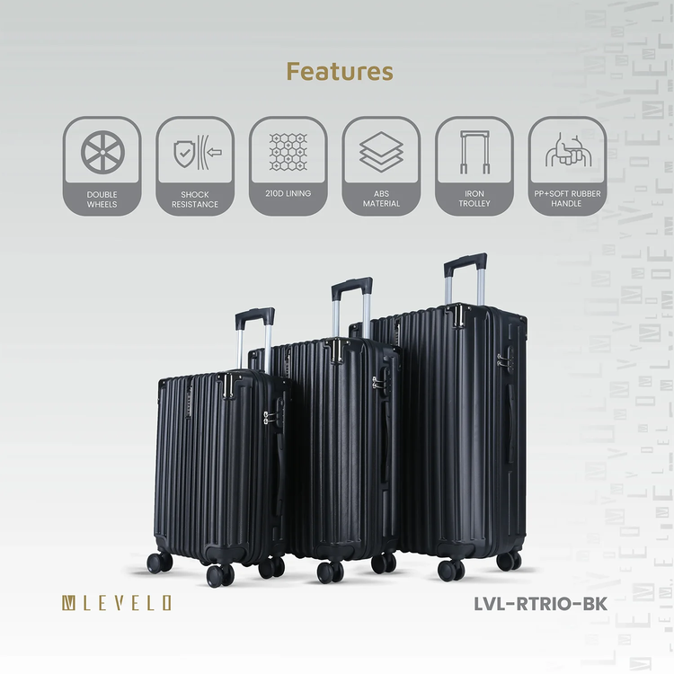 Levelo RoamTrio 3-Piece ABS Luggage & Suitcase Set - Black