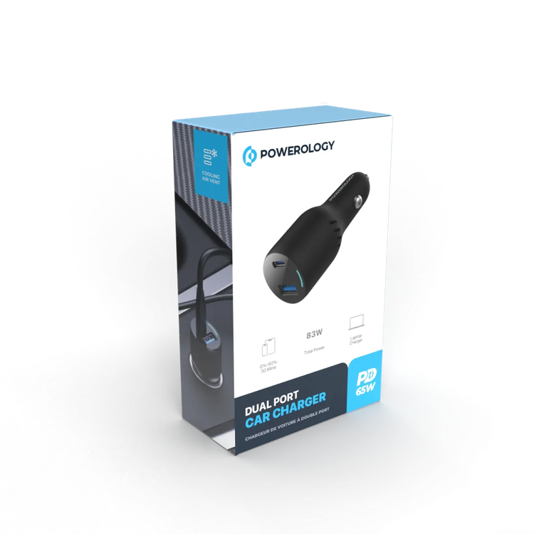 Powerology Car Charger PCCSR013 - 83W Dual Port, Black