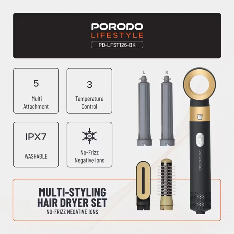 Porodo Multi-Styling Hair Dryer Set, PDLFST126BK - Black
