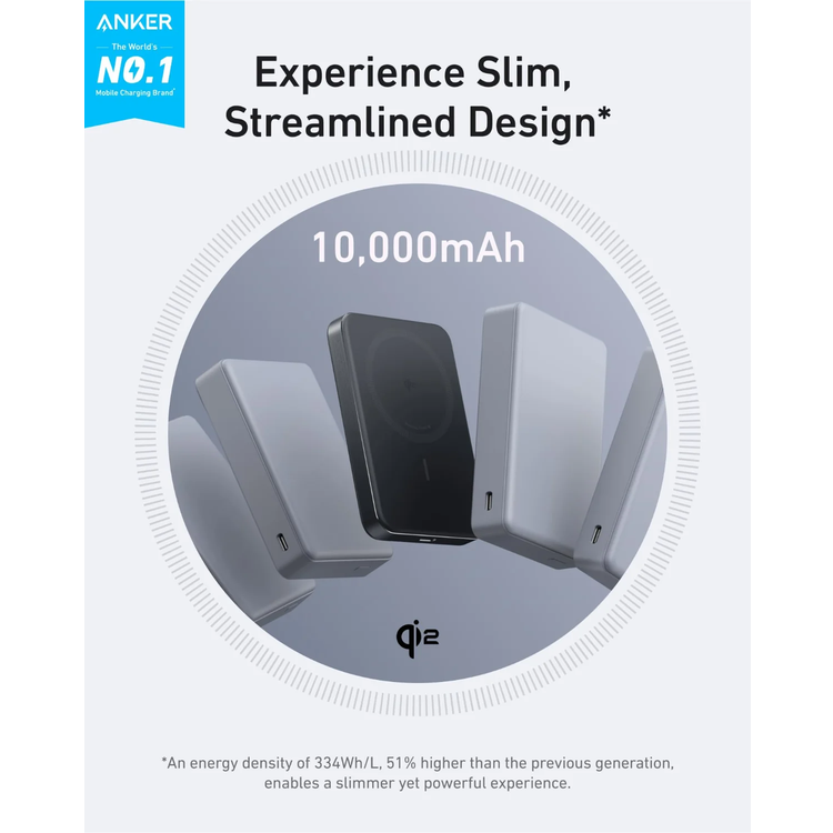 Anker باور بانك MagGo A1664H11 - 10000mAh مغناطيسي، أسود