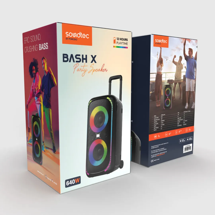 Porodo Soundtec Bash X Party Speaker with Trolley, PD-BASHX-BK - Black