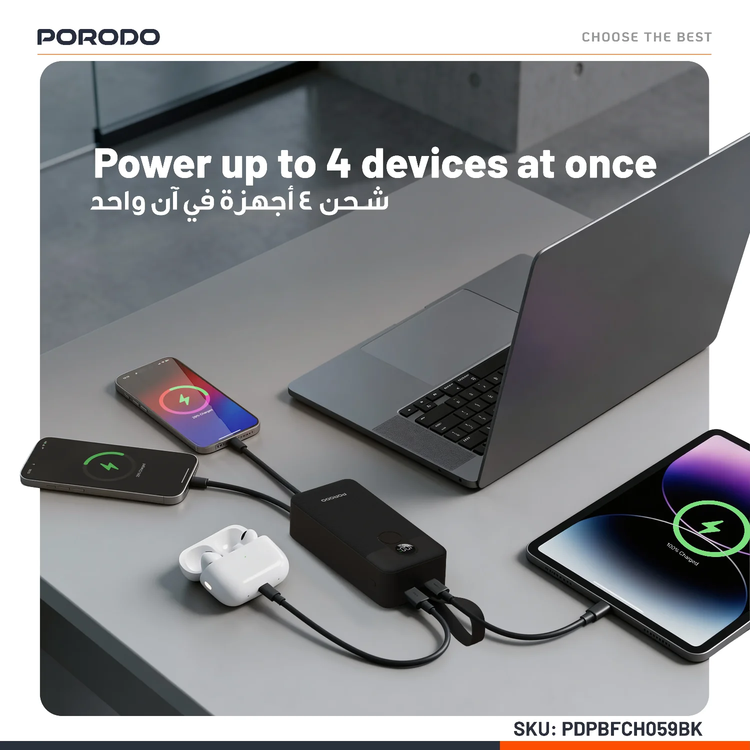 Porodo Power Bank 30000mAh PDPBFCH059BK - Digital Display, Black