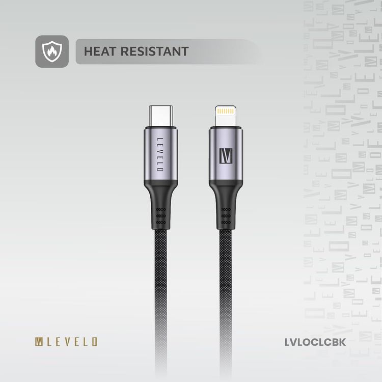 LEVELO USB-C to Lightning Cable LVLOCLCBK - 30W Fast Charging, Black