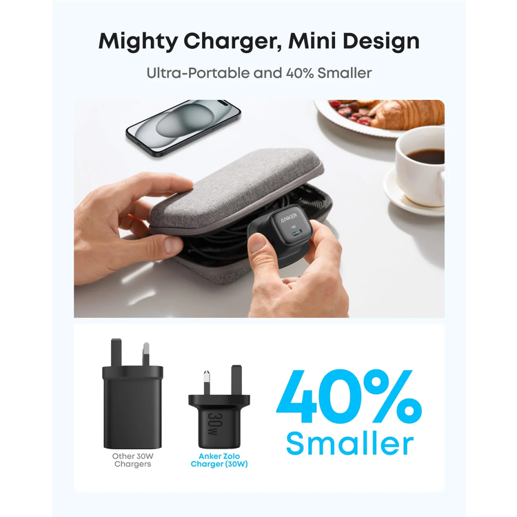 Anker USB-C 30W Fast Charger with Cable, B2698K11 - Black