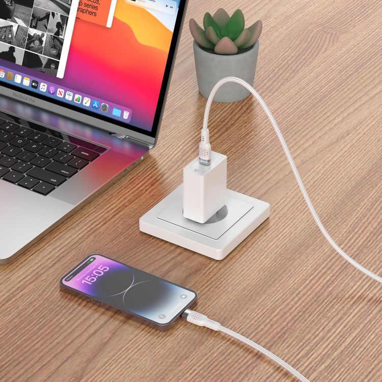 Porodo USB-C to Lightning Cable PDCBL0010WH - 1.2m Braided, Fast Charging White