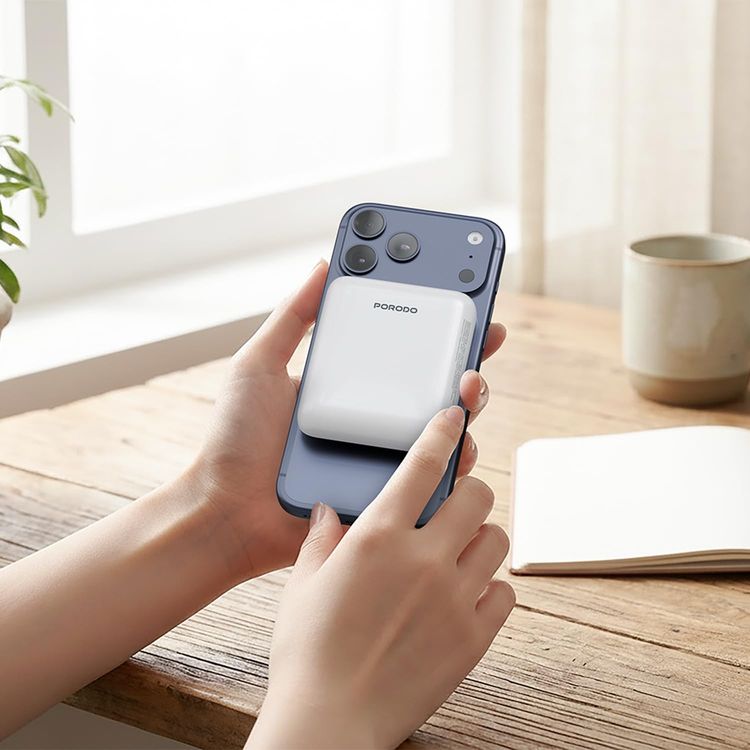 Porodo Power Bank PDPBFCH036WH - 5000mAh, 20W PD, Wireless, White