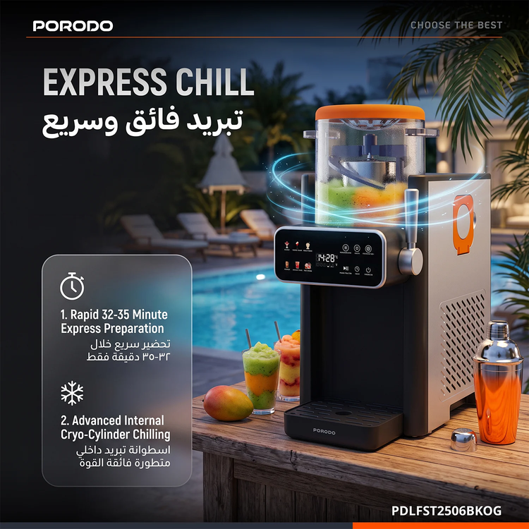 Porodo Frappé Ice Cream & Slushie Maker with 7 Modes, PDLFST2506BKOG - Black/Orange