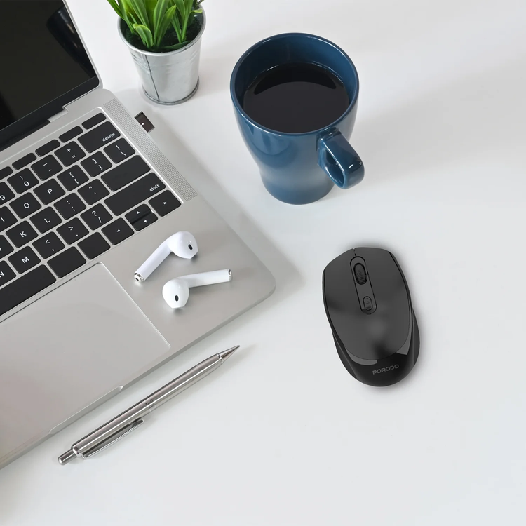 Porodo Wireless Mouse PDETK04BK - Bluetooth 5.4, Black