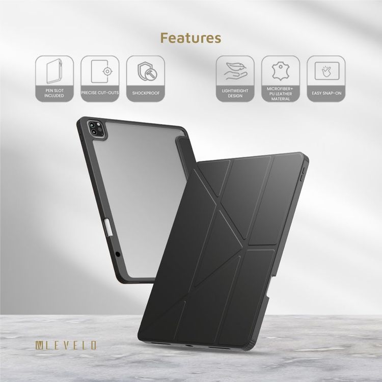 Levelo Hybrid Case iPad Pro 13" 2024 - Clear Back, Pen Slot, Black