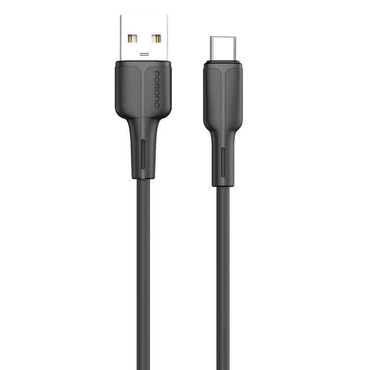 Porodo Wall Adapter PDFWCH110ACBK - Dual USB-A Ports with USB-A to USB-C Cable, Black