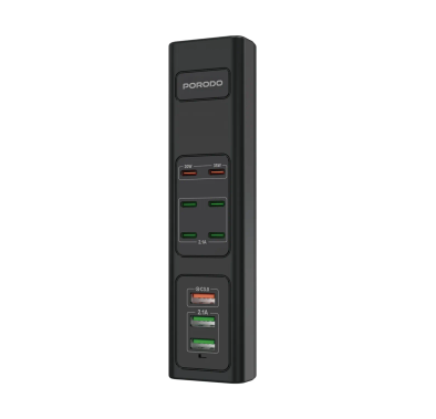 Porodo USB Charging Hub PDFWCH031BK - 85W Multi-Port, Black