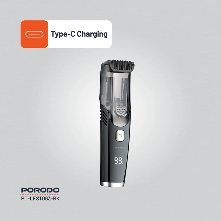 Porodo Hair Trimmer PD-LFST063-BK - Cordless, IPX6 Water-Resistant, Black