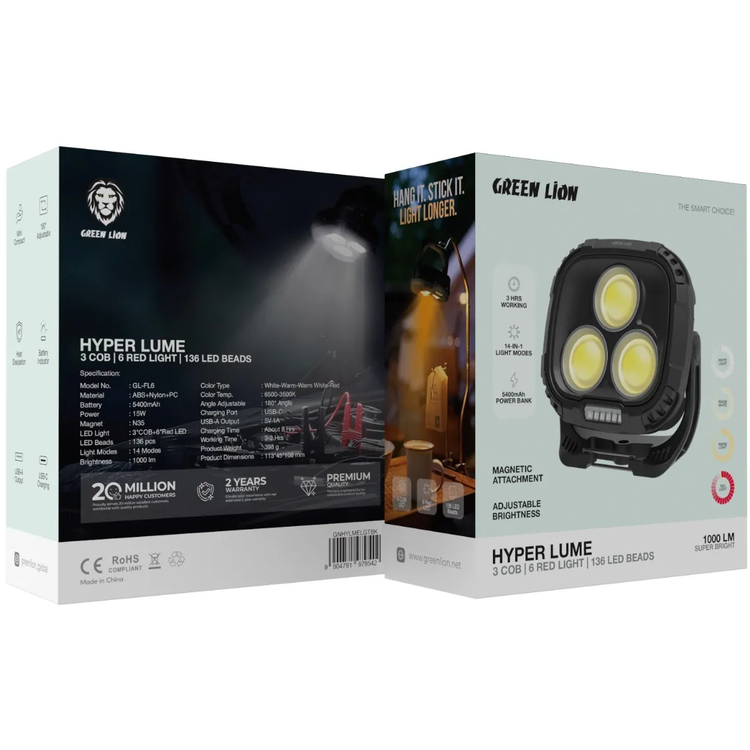 Green Lion Working Light Hyper Lume GNHYLMELGTBK - 1000LM, Black