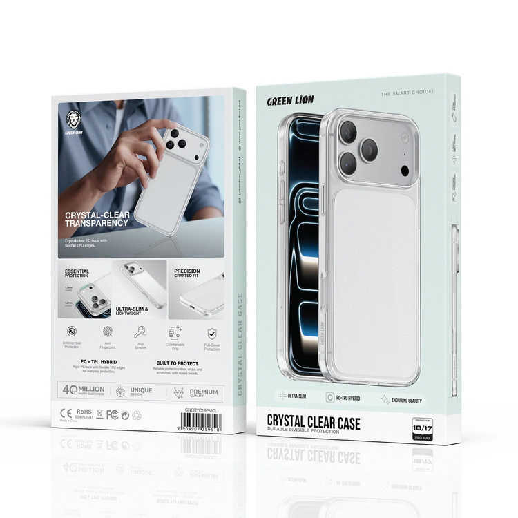 Green Lion Crystal Clear iPhone 17/18 Pro Max Case, Anti-Microbial - Clear