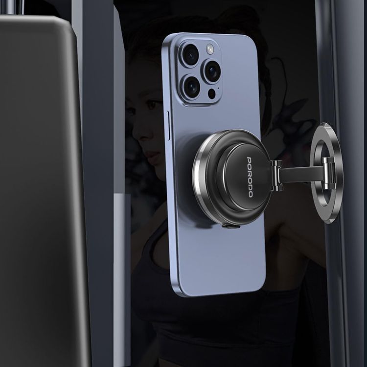 Porodo Phone Holder PDMPHESBBK - Vacuum Lock Suction, 360° Rotation, Black