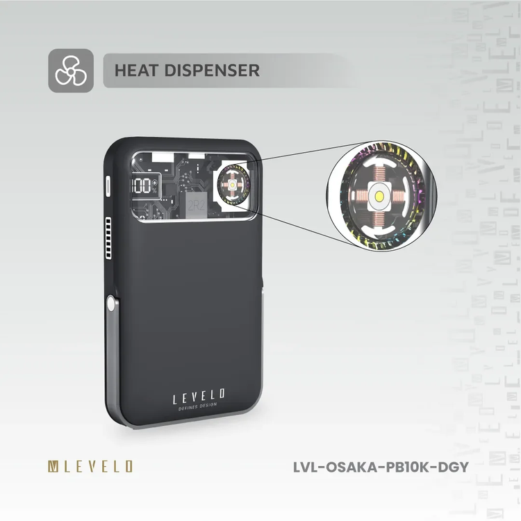 LEVELO Power Bank Osaka LVLOSAKAPB10KDGY - 10000mAh PD 20W, Wireless, Dark Grey