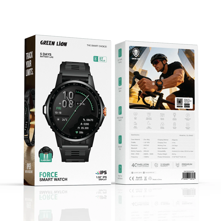 Green Lion Smart Watch GNFORCSW67BK - 1.52" IPS, Black