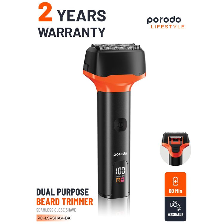 Porodo Hair Clipper PD-LSRDHC-GY - Rechargeable, Waterproof, Grey