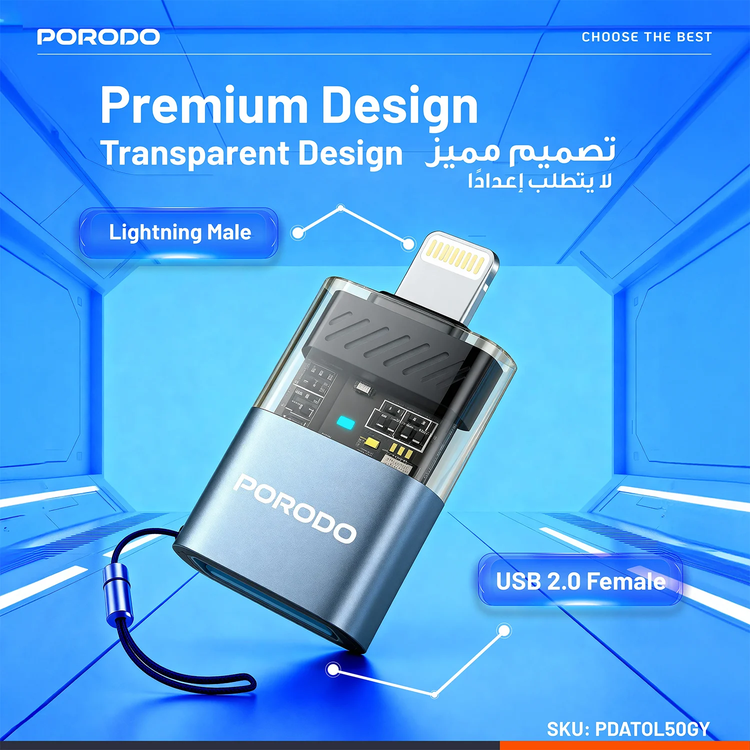 Porodo MiniLink USB-A to Lightning OTG Adapter PDATOL50 - Grey