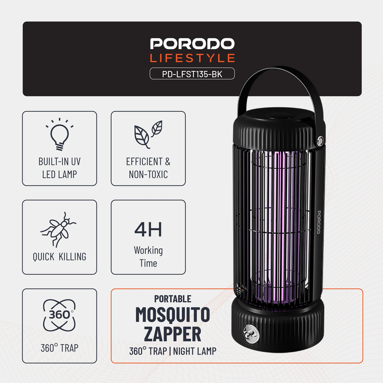 Porodo Mosquito Zapper PDLFST135BK - Portable, Black