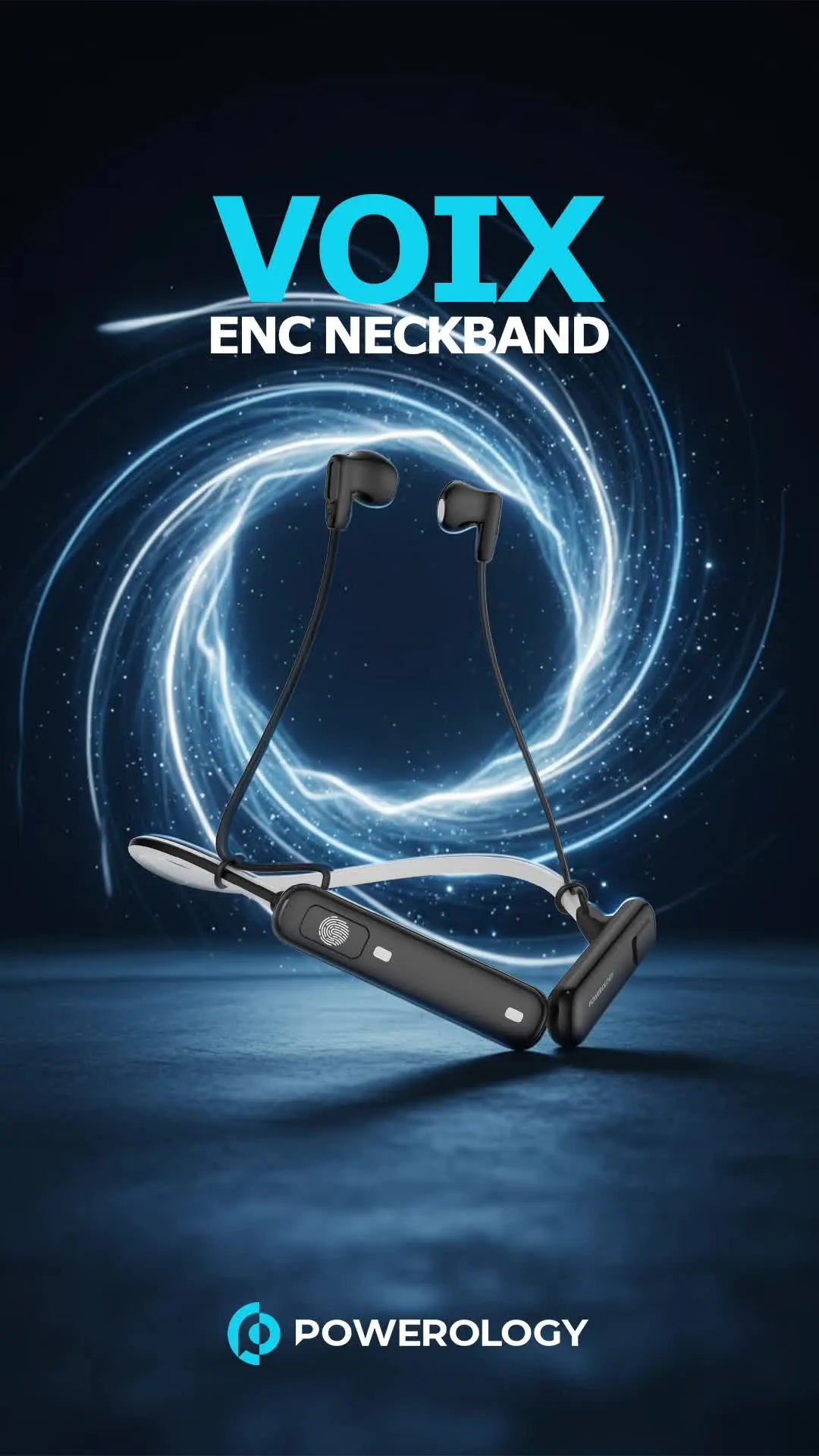 Powerology Neckband Earphones VOIX ENC PWA23WNKB - Bluetooth 5.4, Black