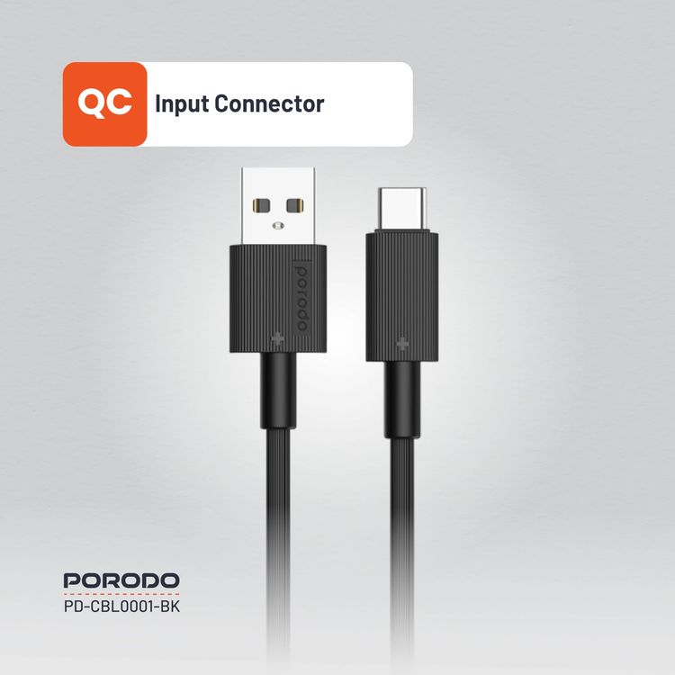 Porodo USB-A to Lightning Cable PDCBL0001BK - 3M, Fast Charging, Black