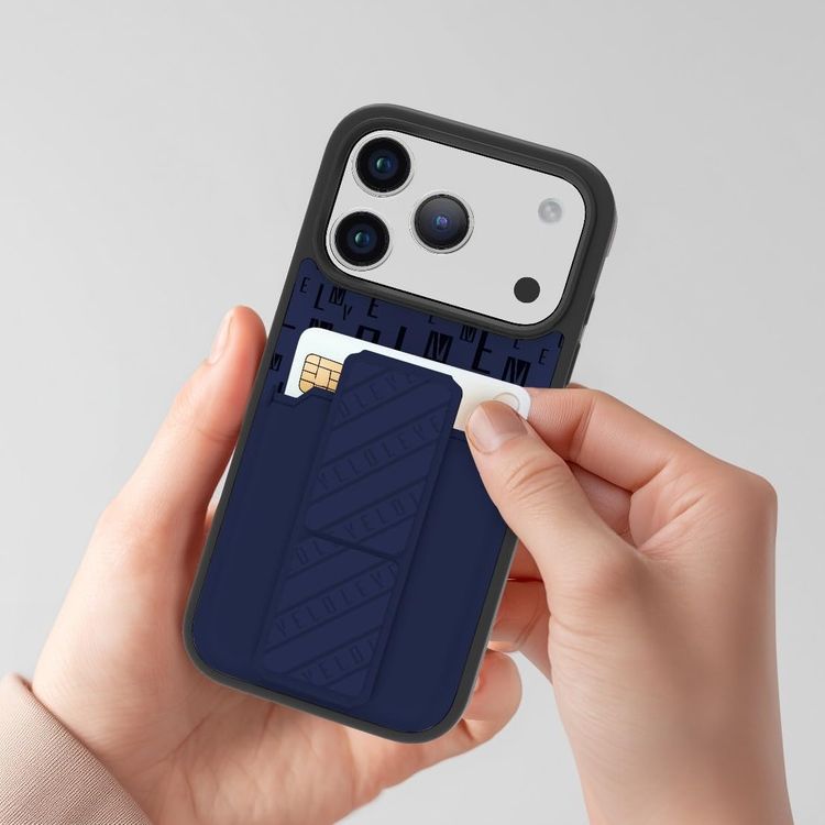 LEVELO Phone Case iPhone 17 Pro - Cardholder, Magnetic Strap, Midnight Blue
