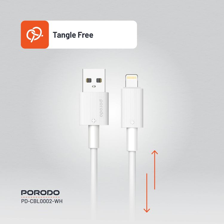 Porodo USB-A to Lightning Cable PDCBL0002WH - 3M, Fast Charging, White