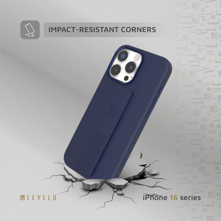 Levelo Silicone Case Morphix iPhone 16 Pro Max- Built-In Grip, Deep Blue