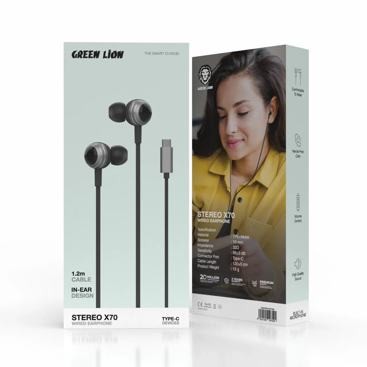 Green Lion Earphones - Type-C, Black