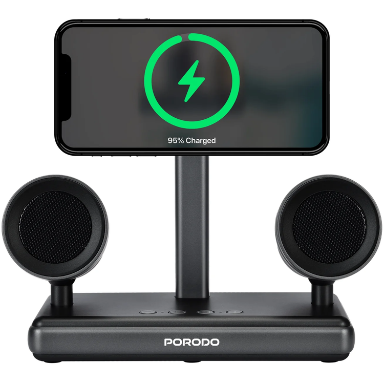 Porodo Wireless Charger PD-FWCH050-BK - 15W Qi2, 16W Speaker, Black