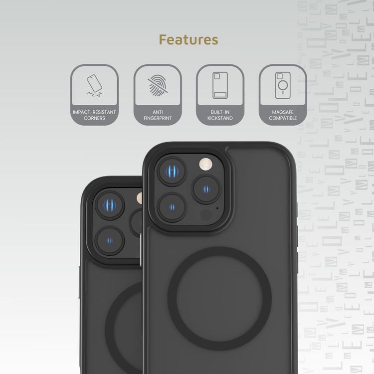 LEVELO غطاء هاتف Matteo LVLMCBSG16PBK - حامل، متوافق مع MagSafe، أسود