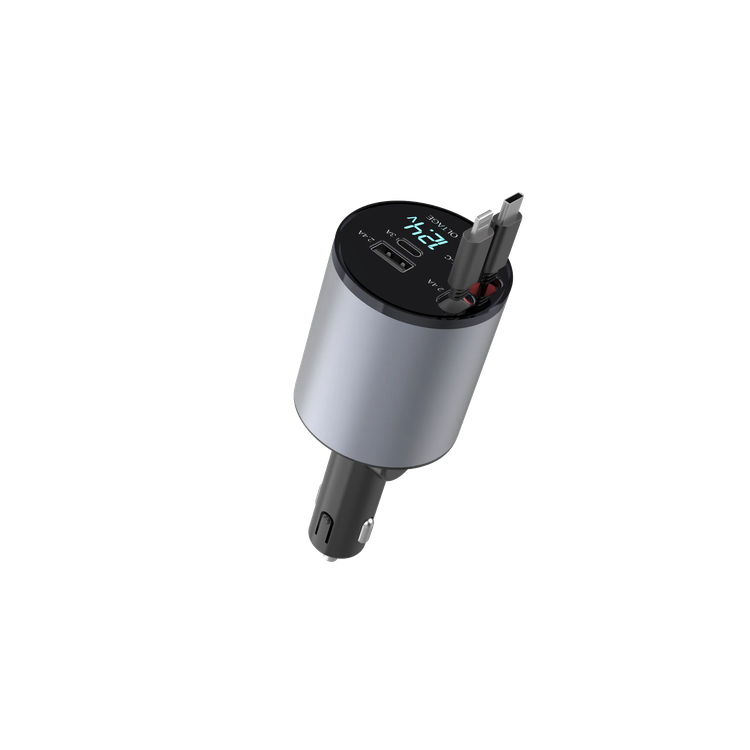 Green Lion Car Charger GN4IN1CARCGY - 50W Retractable Cable, Digital Display