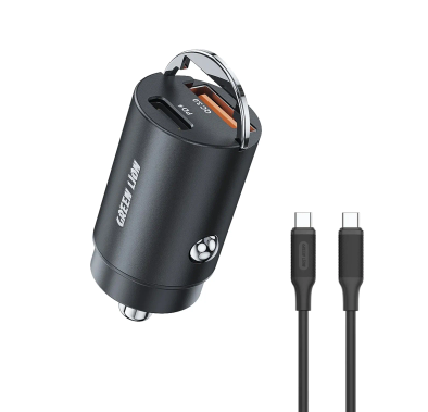 Green Lion Dual Port Car Charger PD 36W with 1m Type-C Cable - Black